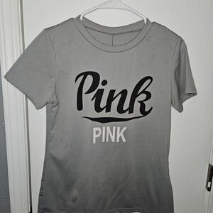 PINK Victoria's Secret Gray Tee with Black and White Logo